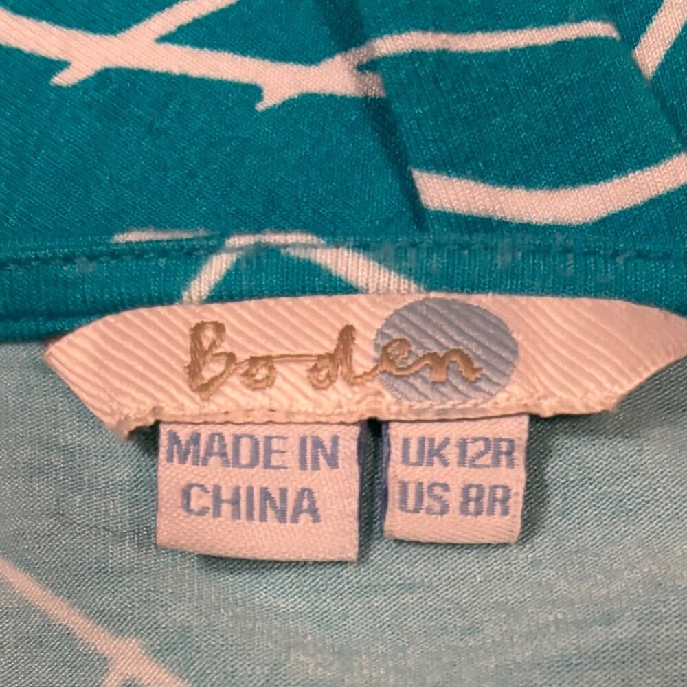 Boden Freya Teal Leaf Print Dress Size 8 - Picture 7 of 8